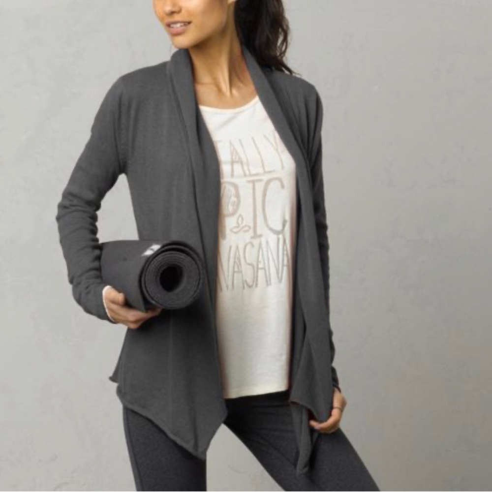 Prana Georgia Wrap Cardigan Sweater Charcoal Grey Organic Cotton Size M Medium